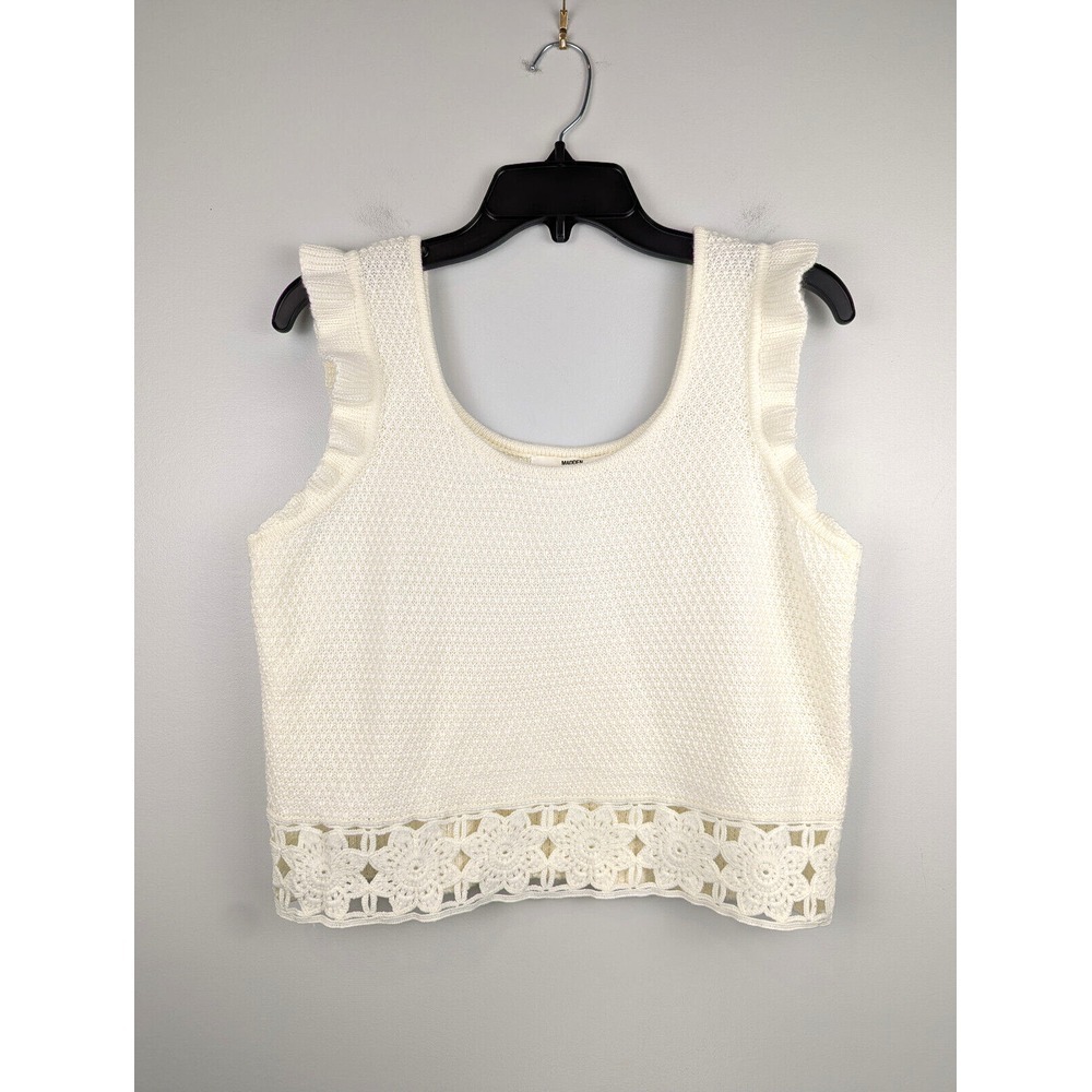 Madden NYC Sleeveless Cropped Crochet Top Junior XL Ivory Eyelet Ruffle Cottage